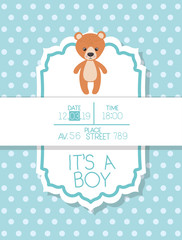 its a boy baby shower card with bear teddy