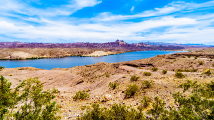 Colorful and Rugged Mountains along the Cottonwood Basin of the Colorado River in El Dorado Canyon on the border of Nevada and Arizona and part of the Lake Mead National Recreation Area in the USA