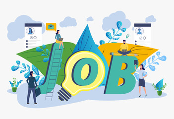 Job search, recruitment, workgroup, web graphic design. Summary. Resume. Colorful Vector Illustration