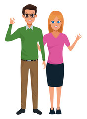 Fototapeta premium Young adult couple greeting cartoon