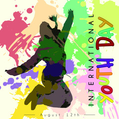 International Youth Day vector design with colorful silhouette people concept and colorful background