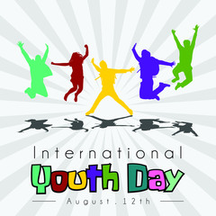 International Youth Day vector design with colorful silhouette people concept and colorful 