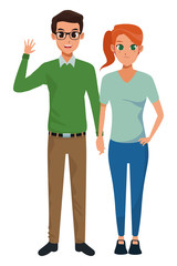 Young adult couple greeting cartoon