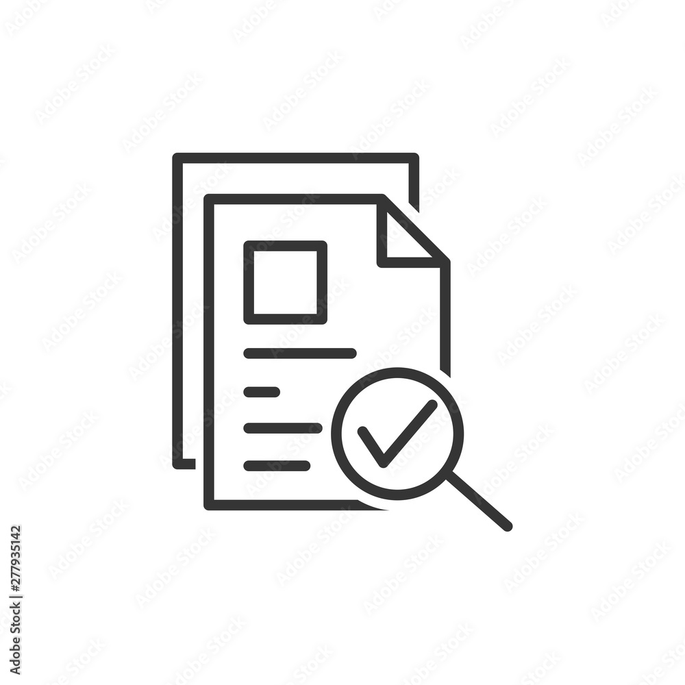 Poster document like auditing. scrutiny, annual verification, info. flat style quality sign or success prov