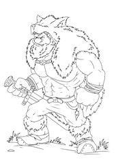 Coloring page Viking sword cartoon character - vector illustration .EPS10