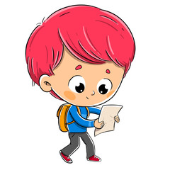 Boy reading a plane following the directions