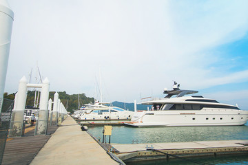 Fototapeta premium Por Bay Port Marina Grande to Koh Tachai,Koh Phra thong,To the Koh Surin Ko Panyi,He leaned,Tourist port Phang Nga Bay National Park,Major tourist attractions.January 5, 2018 Phuket Thailand.