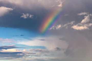 Fototapeta na wymiar Colorful rainbow in the sky with clouds.
