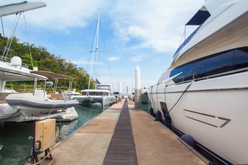 Fototapeta premium Por Bay Port Marina Grande to Koh Tachai,Koh Phra thong,To the Koh Surin Ko Panyi,He leaned,Tourist port Phang Nga Bay National Park,Major tourist attractions.January 5, 2018 Phuket Thailand.