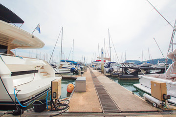 Por Bay Port Marina Grande to Koh Tachai,Koh Phra thong,To the Koh Surin Ko Panyi,He leaned,Tourist port Phang Nga Bay National Park,Major tourist attractions.January 5, 2018 Phuket Thailand.