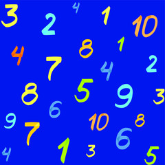 Seamless pattern bright colored marker numbers on a blue background.Vector EPS 8