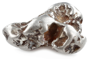 native 0.6 gram platinum nugget from the Fox Gulch, Goodnews Bay, Alaska isolated on white...