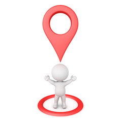 3D Character with arms raised standing in location pin
