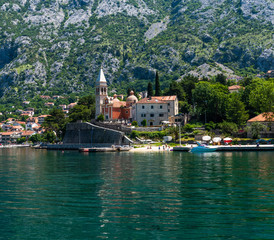 Fototapeta premium Fragment of Kotor Bay with houses on shore, Montenegro