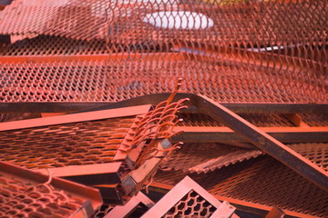 Broken red mesh constructions