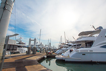 Fototapeta premium Por Bay Port Marina Grande to Koh Tachai,Koh Phra thong,To the Koh Surin Ko Panyi,He leaned,Tourist port Phang Nga Bay National Park,Major tourist attractions.January 5, 2018 Phuket Thailand.