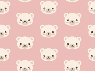 Cute polar bear pattern in cute kawaii style. Vector seamless print for baby, child. 