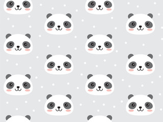 Panda vector pattern in scandinavian style with dots. Seamless background print. 