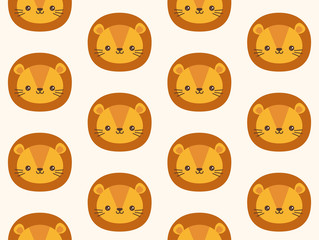Cute vector pattern with lion. Kawaii seamless illustration. 
