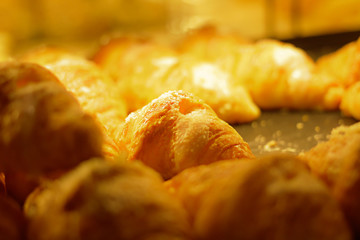Croissants on the rack in a bakery in Phuket Thailand