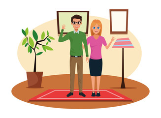 Young adult couple greeting cartoon