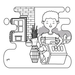 Boy with dog cartoon design