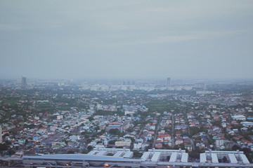 High angle top view on plane,Thailand's major rivers Bangkok Thailand capital, At morning 6 o'clock,Tropical zone asia.