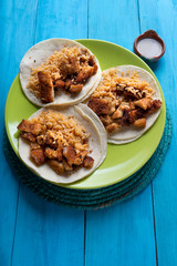 Mexican chicken milanese tacos with red rice