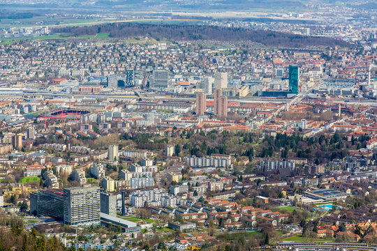 Panorama view of city of Zurich from the Uetliberg mountain