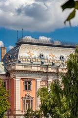 Eclectic Palace of Justice in Cluj-Napoca, Transylvania, Romania architectural details, view from Piata Avram Iancu or Avram Iancu Square