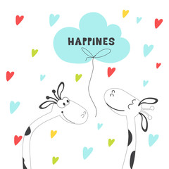 Fototapeta premium Nice giraffe card. Hand-drawn comics with African animals. Vector cartoon character. Printing on t-shirts