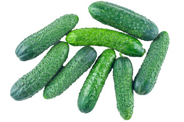 Fresh sliced cucumbers isolated on white background. The view from the top. Background of organic food.