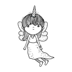 cute little fairy with unicorn horns character