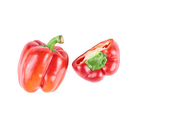 Fresh sliced peppers isolated on white background. The view from the top. Background of organic food.