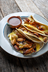 Mexican quesadillas with champignon mushrooms