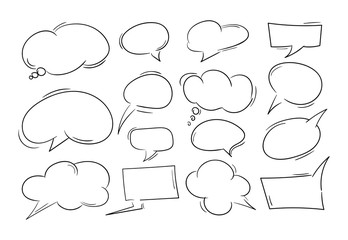 Hand drawn black and white speech bubble set. Vector comics design elements.