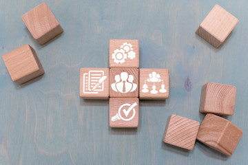 HR human resources recruitment concept on wooden blocks background. Business team work. Search employee.