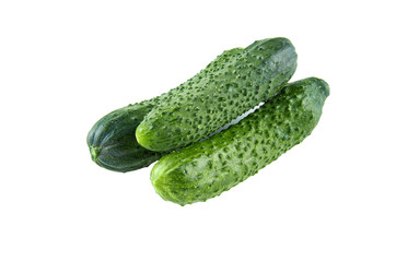 Fresh cucumbers isolated on white background. Background of organic food.