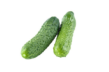 Fresh cucumbers isolated on white background. Background of organic food.