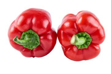 Two fresh peppers isolated on white background. Background of organic food.
