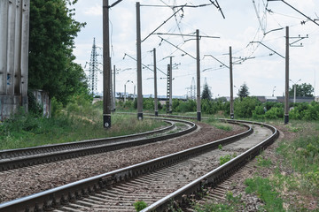 Fototapeta na wymiar Rails and cross ties.Railway road,concept, close-up