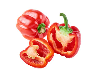 Fresh sliced peppers isolated on white background. Background of organic food.