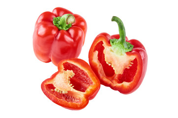 Fresh sliced peppers isolated on white background. Background of organic food.