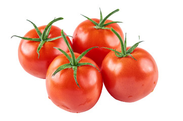 Four fresh tomatoes isolated on white background. Background of organic food.