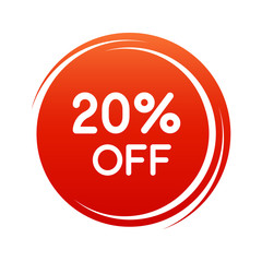 20 percent OFF Discount Sticker Red color. Round Sale tag isolated Vector Illustration - Discount Offer Price Label