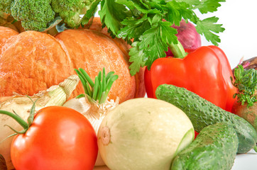 Food photography different vegetables isolated white background. Organic food background.