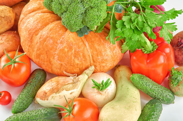 Food photography different vegetables isolated white background. Organic food background.
