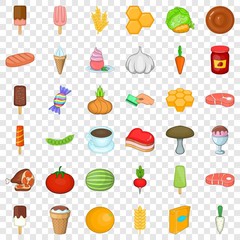 Food icons set. Cartoon style of 36 food vector icons for web for any design