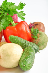 Food photography different vegetables isolated white background. Organic food background.