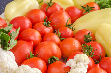Colorful background with fresh and washed vegetables.